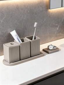 1 Set Light Gray Ceramic Bathroom Accessories, Including Soap Dispenser, Tray, Toothbrush Holder, Tumbler, Soap Dish, Lotion Bottle, Bathroom Decor, Sturdy Packaging [New Batch]