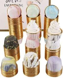 50pcs Marble Pattern Cupcake Liners, Grease-Proof Baking Cups, With/Without Lids, Suitable For Christmas, Birthday And Wedding Party Baking, Wedding And Birthday Supplies, Home And Party Decorations - Multicolor - View 4