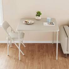 Folding Card Table,33.6" Metal Folding Table With PU Soft Cushion,Portable Square Dining Table For Living Room Office Camping Backyard Patio Balcony (No Chair) - Beis - Ver 6
