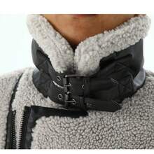Men Motorcycle Style, Contrasting Belt Jacket - Light Grey - View 2