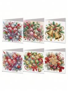 6pcs Christmas Theme Diamond Painting Greeting Card Set, 5 Unique DIY Diamond Art Embellished Christmas Greeting Cards, Craft Paper Materials, Suitable For Christmas, Thanksgiving - Handmade Mosaic Art Postcards To Express Warmth And Best Wishes.