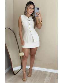 Women's Elegant Tailored Set, Vest, Shorts, Skirt - trắng - Xem 2