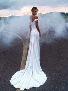 Basrey New Elegant White Spaghetti Strap Bodycon Maxi Dress, Floor Length Gown, Bridesmaid Dress, Suitable For Weddings And Bridesmaid