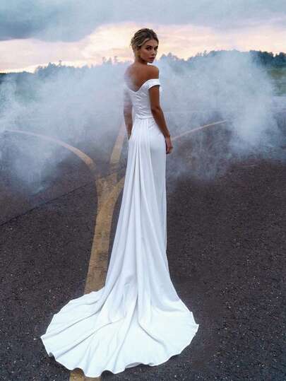 Basrey New Elegant White Spaghetti Strap Bodycon Maxi Dress, Floor Length Gown, Bridesmaid Dress, Suitable For Weddings And Bridesmaid Spring
