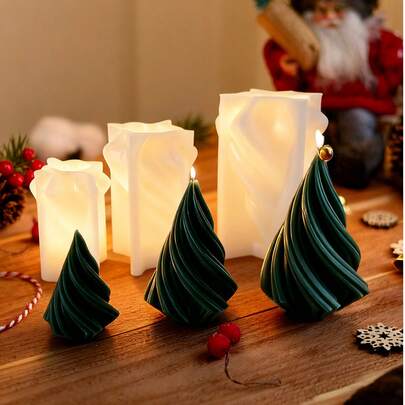 3D螺旋锥圣诞树蜡烛模具 - 几何硅胶模具，适用于树脂、肥皂、香薰蜡烛、DIY粘土工艺品、石膏装饰