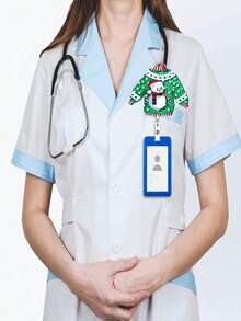 1 Stück, Weihnachtspullover-Stil, Weihnachtsmann, Schneemann, Elch, einziehbarer Ausweishalter, 360° Drehung, geeignet für Ausweishalter, Arzt, Krankenschwester, Lehrer Namensschild-Halter