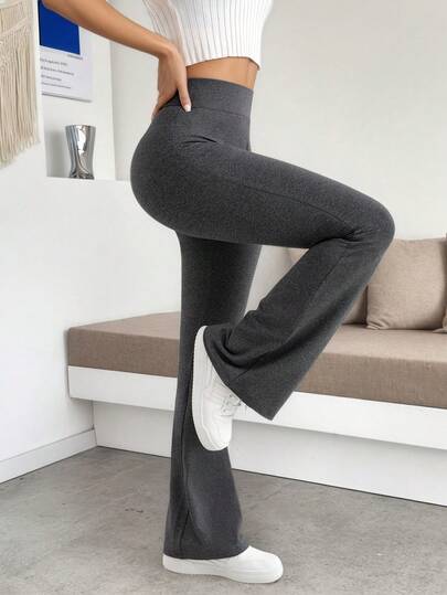 Girlism Tween Girl Solid Color Knitted High Waist Elastic Flared Pants Casual Sports Yoga Daily Back To School Tween Girl Clothes(YY355)