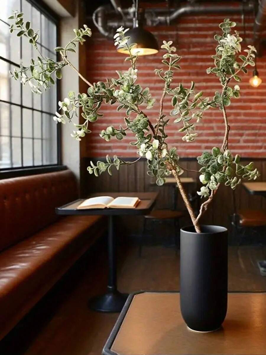 36.22-Inch Realistic Artificial Eucalyptus Branch With White Flowers - Greenery Indoor/Outdoor Faux Greenerry, Perfect For Weddings And Home Decorations Tabletop Centerpiece Decoration - Green - View 1