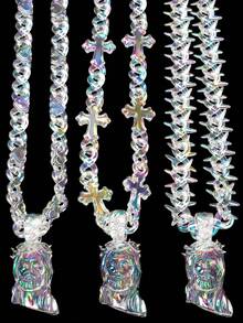 1 件时尚亚克力耶稣头荆棘链项链,适合女性日常佩戴 - 無色 - 查看 4