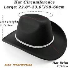 Classic Western Felt Cowboy Hat With Wide Brim For Outdoor Use - 1 Paket Gaya 7: Hitam Berkilau - View 8