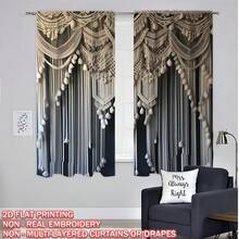 2pcs Boho Macrame Fabric Printed Curtains, Single-Sided Print, Fade-Resistant, Soft, Draping, Thick, Blackout, Machine Washable, Rod Pocket Design, Suitable For Bedroom, Bathroom, Living Room, Closet, Office, Vintage Gift