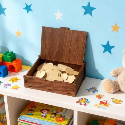 1pc Vintage Rectangular Distressed Wooden Jewelry Box, Retro Home Decor Organizer, Jewelry, Small Items, Ideal As Women's Holiday Gift, Storage Organizer, Travel, Holiday, Autumn Indoor Decor, Halloween + 30pcs Heart Shaped Decor