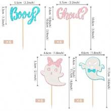 D24 PCS Halloween Gender Reveal Cupcake Toppers Pink Blue Glitter Ghost Halloween Booy Or Ghoul Cupcake Picks For Halloween Gender Reveal Theme Birthday Party Cake Decorations Supplies10