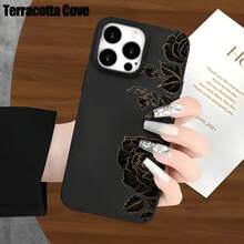 Fundas y carcasas protectoras para phone con orificios grandes y diseño estampado floral dorado negro. Compatibles con phone 16 Pro Max, 16, 15 Pro, 14, 14 Plus/14 Pro Max, 13, 13 Pro, 12 Pro, 11/11 Pro y la serie Pro/11. Regalos para cumpleaños y festividades - Negro - Ver 6