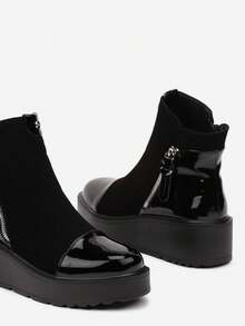 Botas de salto grosso femininas - Botas casuais de inverno - Preto - Ver 6