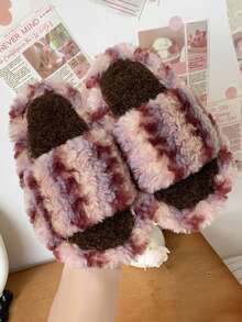 1 Pair Girls Fluffy Slippers, 2025 Winter New Warm Indoor Home Cute Non-Slip Thermal Slippers - Pink - View 3