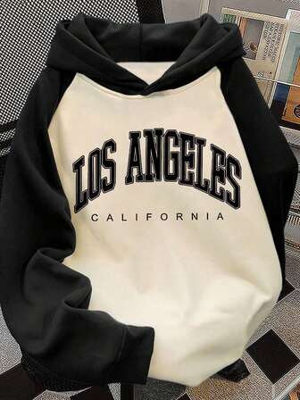 青少年男童字母印花插肩袖连帽衫，秋冬季，适合上学、购物、街头穿搭和度假穿着，日常穿着也合适，可作为礼物送给家人。