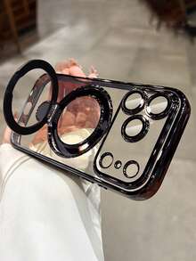 奢华电镀闪粉透明手机壳，适用于 17 Pro Max、17 Pro、17、16 Pro Max、16 Pro、16、16、15 Pro Max、15 Pro Max、15 Pro、15 Pro Max、14 Pro、13 Pro Max、12 Pro Max、11，时尚摄像头保护透明电镀后盖 - 透明黑 - 查看 4