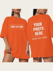 Customized Photo T-Shirt - Add Your Favorite Photo And Text (Girlfriend Photo/Couple Photo/Family Photo/Selfie/Pet Photo/Friend Photo) - Burnt Orange - View 1