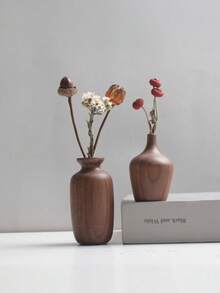 1pc Japanese Minimalist Wooden Flower Vase, Home Living Room Office Desk Decorative Art Vase, Tranquil Surprise, Ramadan Decor, Exquisite Gift - Dark Walnut - View 4