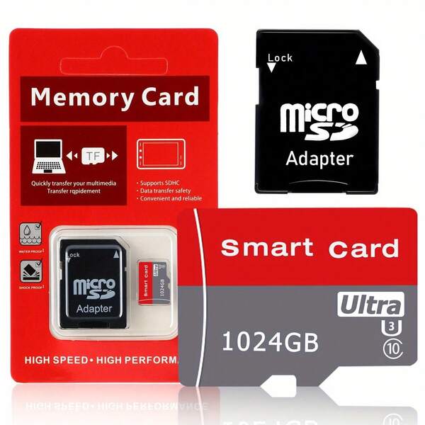 1TB Portable External Micro SD Memory Card , Class 10 TF Card With SD Adapter High-Speed For PC, Laptop Phone, Large Storage