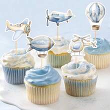 D35PCS Airplane Cupcake Toppers Hot Air Balloon Helicopter Travel Themed Party Decorations Baby Shower Boys Girls Birthday Party Cake Decorations Supplies10 - As Pic - View 4