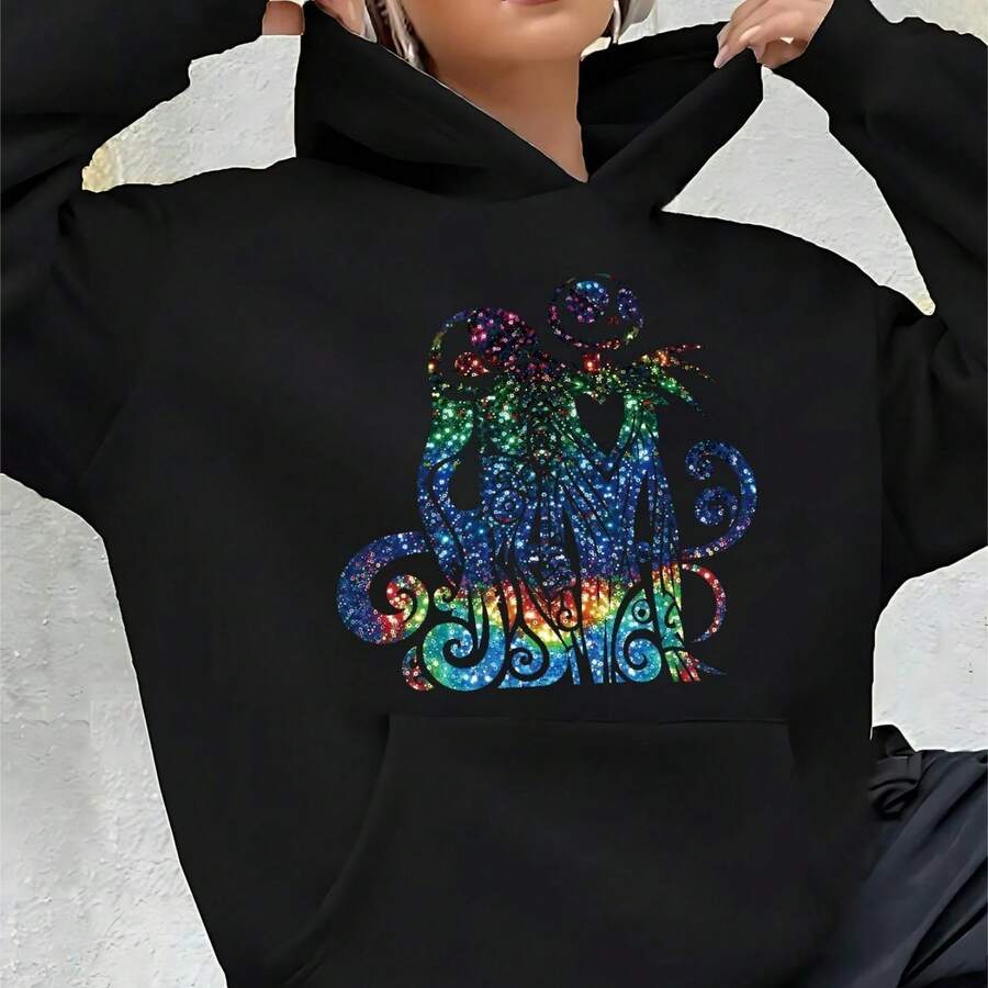 Womens Halloween Hoodie Nightmare Before Christmas Pullover Sweats (2) - màu đen - Xem 1