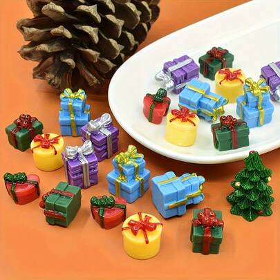 1/5/10 peças DIY Mini Resina Caixa de Presente Modelo Decoração, Acessório de Joia Perfeito para Casa e Amigos (Cor e Padrão Aleatórios)