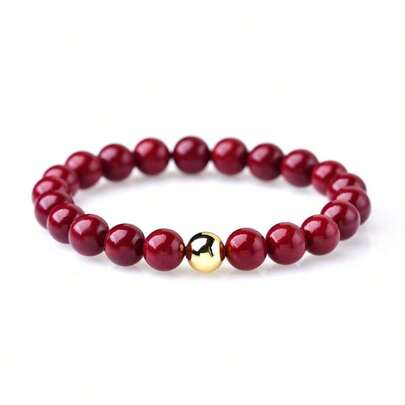 Pulsera de cuentas de cinabrio rojo de 8 mm para mujeres | Pulsera elástica chapada en oro como regalo de buena suerte, prosperidad y riqueza | Joyería tradicional china de protección | Regalo para ella