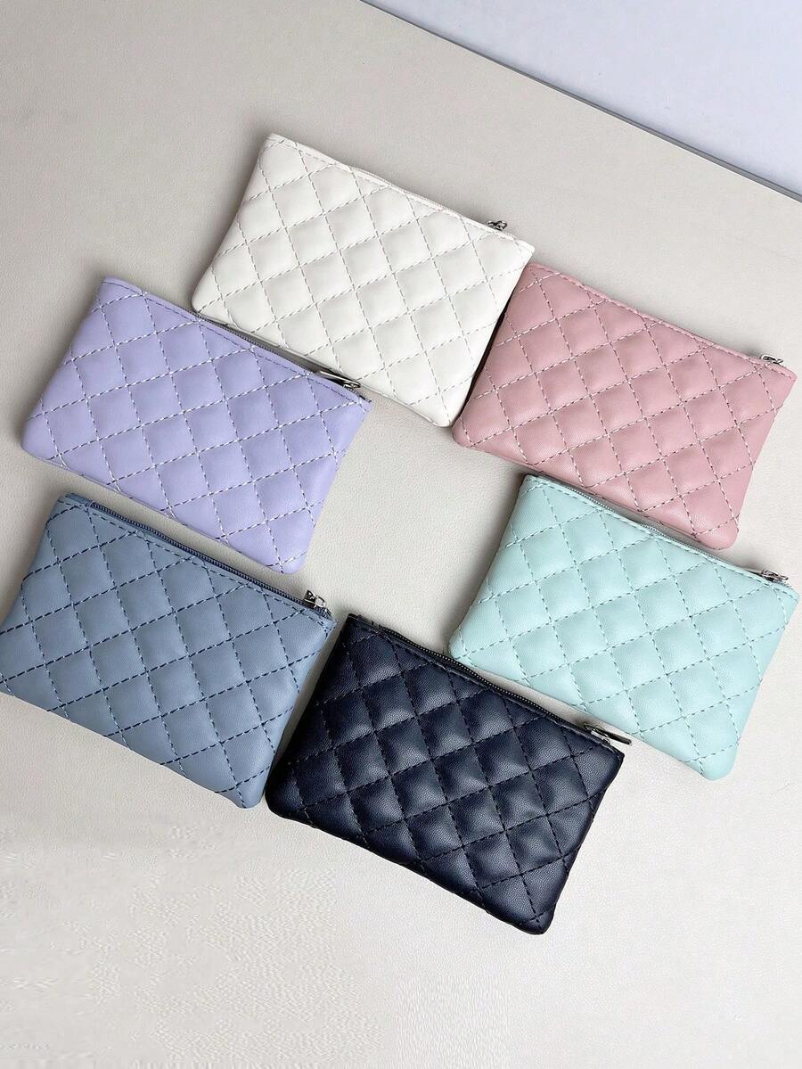 Rhombus Pattern Girl's Coin Purse, PU Leather Short Wallet Large Capacity Card Holder, Cute Fresh Coin Pouch, Leather Zipper Wallet - Multicolor - View 1