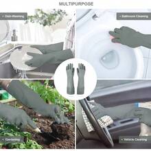 Reusable Rubber Cleaning Gloves, Non-Slip Dishwashing And Household Gloves (1 Pair) - Gray - View 4