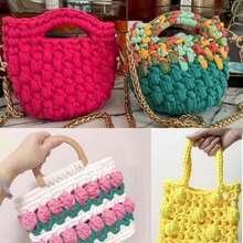 1/3 Pcs T-Shirt Yarn, Woven Fabric Knitted Yarn, Used For Crocheting And Knitting Bags, Cushions, Dolls, Handicraft Crochet Projects - Multicolor - View 5