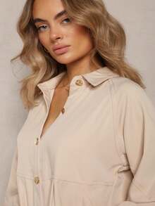 Abito camicia casual da donna con bottoni davanti e vestibilità ampia - Beige - Visualizzare 5