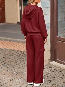 PRETTYGARDEN Women's  Spring Fall  Sweatsuits 2 Piece Sets  Outfits Lounge Matching Hoodie Set Travel Going Out Outfits Track Suits Winter Clothes New Years Valentine Vacation Outfits For Women Sweatsuit Set Women - 酒紅色 - 查看 2