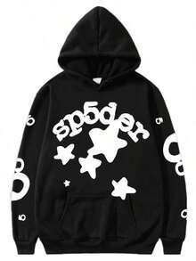 Men's Star Print Sp5der Hoodie Y2k Hip Hop Casual  Hooded Hoodie - màu đen - Xem 6