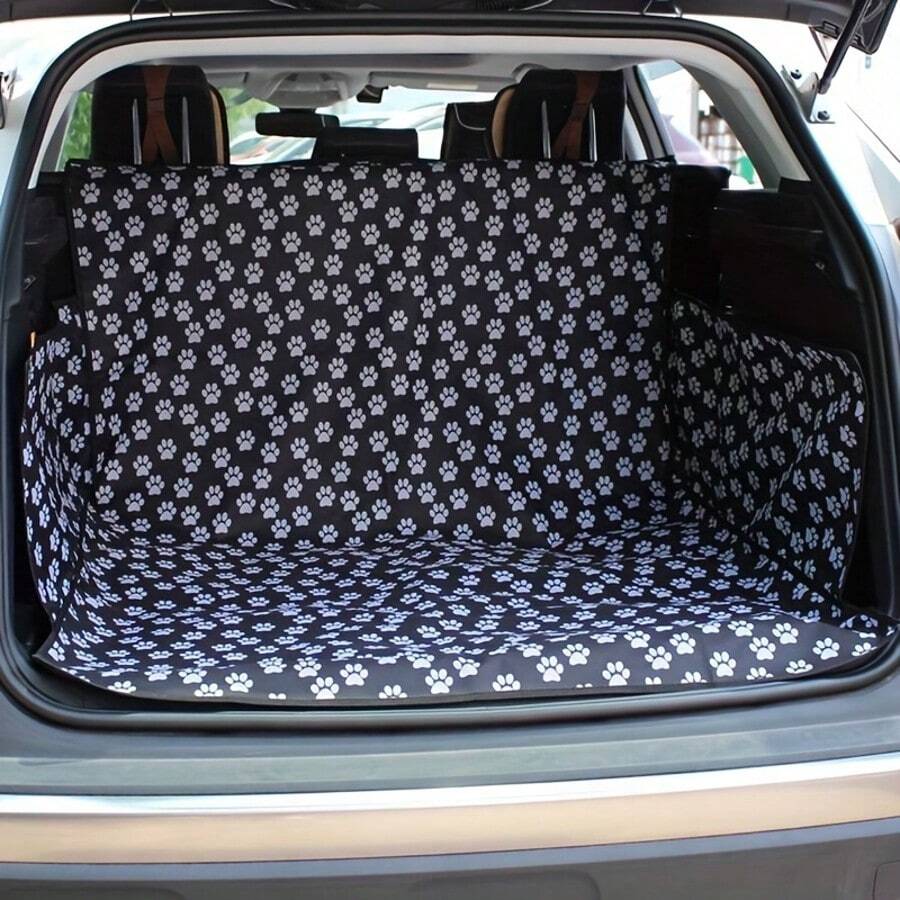 Universal Fit Dog Car Trunk Liner Protector, Non-Slip Waterproof Pet Cargo Cover, Scratch-Resistant Washable Luggage Mat For Small Trucks SUVs, Black Fabric Material, Trunk Mat With A Paw Print Pattern - A Christmas Gift For Car Owners - Black - View 1
