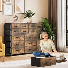 12 Drawer Dresser,Fabric Dresser For Bedroom,Tall Vertical Chests Of Drawer,Storage Drawer Organizer Unit With 5 Side Pockets & 2 Hooks,Metal Frame,Wooden Top For Clothes Living Room Hallway Entryway - Marrón - Ver 7