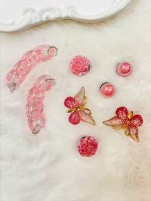 8-częściowe ozdoby do butów ogrodowych DIY, różowe klipsy do butów z motylami i różami, zdejmowana ozdoba do butów, pasująca do sandałów, butów z otworami, prezentów świątecznych