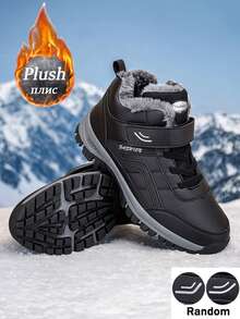 轻便保暖的秋冬季男士雪地靴，PU 防水保暖内衬，宽版加大码，防滑耐用户外徒步鞋，黑色适合寒冷天气、日常穿着、散步、徒步旅行、雪地徒步（随机钩环扣图案） - 黑色 - 查看 11