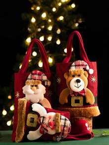 Túi quà tặng búp bê Giáng sinh, Túi đựng đồ ăn nhẹ, Túi quà tặng vải lanh Giáng sinh có thiết kế khóa kéo, Túi quà tặng Giáng sinh có dây rút hình ông già Noel, người tuyết, tuần lộc 3D dễ thương, Túi quà tặng Giáng sinh bằng vải có thể tái sử dụng, Thích hợp cho các bữa tiệc và ngày lễ - Nhiều màu - Xem 4