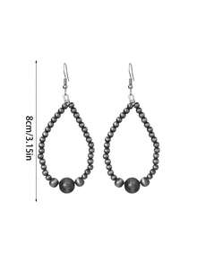 1 Pair Of Vintage Beaded Teardrop Alloy Women's Earrings, Suitable For Travel Parties And Daily Accessories - 槍灰色 - 查看 2