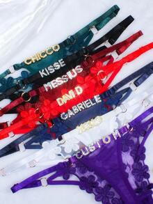 Customized Name Crystal Letter Thong, Sexy Women Lace Bikini Briefs, T-Back Triangle Panties, Personalized Gift For Girlfriend/Wife, Ideal For Birthday, Anniversary, Valentine's Day, Christmas, Halloween, Thanksgiving - Multicolor - View 5