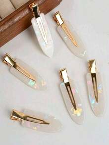 6pcs Set Elegant Acetate Hair Clips - Cute Oval Alligator Hair Clips For Women & Girls, Seamless Side Bangs Hairpin Set, Suitable For Fashionable Updo & Bangs, Perfect For Daily Wear For Women, Fall, Travel, Hair Tools, Fall, For Women, Travel, Women, Hair Tools, Stuff, Gifts, Travel, Stocking Fillers, For Women, Stocking Fillers Women, Christmas Gifts, Hair Accessories For Women, Head Accessories - 白色 - 查看 5