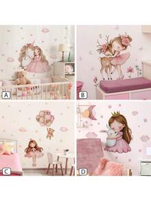 1/ 2 Sheets Cute Princess Teddy Bear Wall Stickers - 4 Styles Princess Decals,Removable Nursery Decals For Baby Girl Room Decor, Pink Gold Theme, Dreamy Wall Art & Cute Animal Stickers & Stars Clouds Balloons Design - Multicolor - View 7