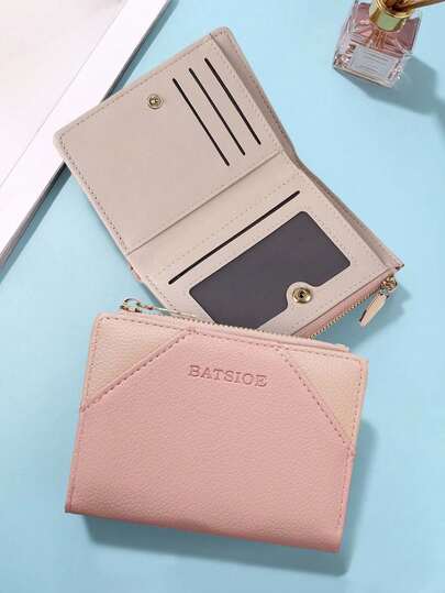 Side Zipper Women's Wallet Colorblock Fresh Card Holder Collegiate Bifold Fashion Student Purse For Women Money Wallet Mini Wallet Purse Wallet Small Wallet Cute Wallet