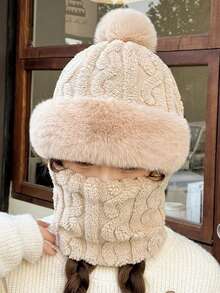 1pc Women's Autumn And Winter Plush Pullover Hat, Outdoor Cycling Warm And Windproof Face Mask, Integrated Neck Hat, With Plush Ear Protection And Wrapped Head For Warmth Winter Warm