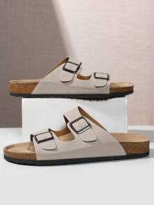 Fashionable Sandals With Soft Cork Sole, Comfortable Insole, Slip-On Mule Slides, Summer Outdoor Beach Walking Sandals, Unisex Couples Shoes - Beige - View 11