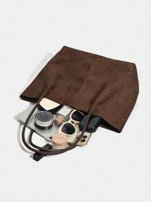 Bolso de ante marrón café retro, nueva colección primavera 2026. Bolso de hombro de gran capacidad con bolsillo pequeño y bolso de axila, para uso empresarial y casual, ideal para ir al trabajo, compras, citas, viajes, estudiantes universitarios y otras ocasiones. Bolso de mano para mujer, de uso diario. - Café integral - Ver 8
