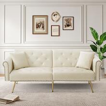 Sofa Bed With Bed Function, Adjustable Angle, Gold Feet, With Cushions And Side Storage Pockets - White - View 3
