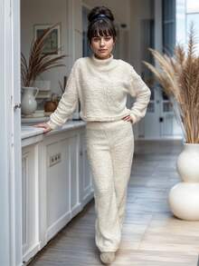 Pants De Peluche Con Sudadera Cerrada Cuello Alto - hueso - Ver 1